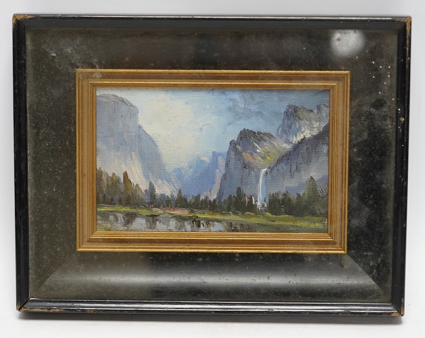 Arthur W. Best (American, 1859-1935), oil on canvas, 'Yossemite Valley, San Francisco', inscribed verso and dated 1912, 8 x 13cm. Condition - fair